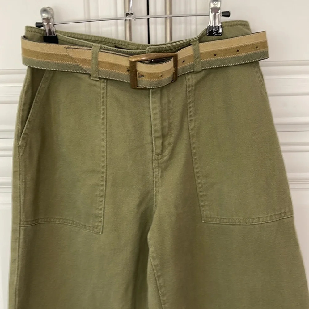 Who What Wear Olive cropped high rise Wide Leg Pants Sz 6 / GAP belt size M 34 - Picture 1 of 16